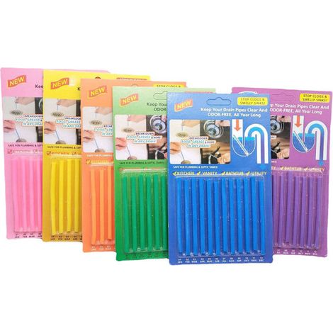 36 bâtonnets nettoyants et désodorisants pour canalisations de cuisine, baignoire et évier (6 couleurs aléatoires)