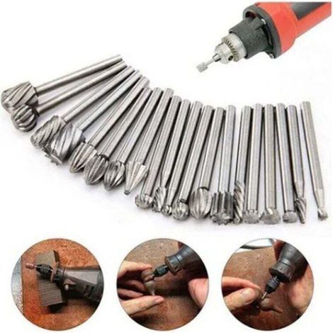 20-teiliges HSS-Rotationsfräser-Set, Hartmetall-Fräseinsätze, 3 mm (1/8") Schaft-Dremel-Fräser für Heimwerkerarbeiten wie Holzbearbeitung, Schneiden und Bohren (1/4)