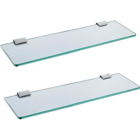 Lot de 2 Étagère Murale Verre Trempé Acier Inoxydable Support Chromé Salle De Bain Cuisine 25 cm (1/5)