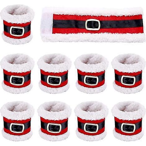 Lot de 10 ronds de serviette de Noël avec motif ceinture de Père Noël pour la table de fête. (1/5)