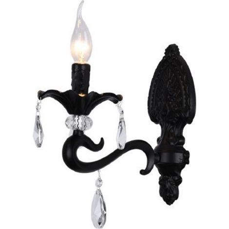 Applique a candelabro classico vintage attacco E14 nero bianco con cristalli pendenti lampada da parete Nero