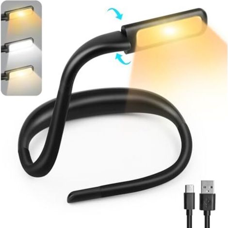 Lampada da lettura portatile ricaricabile con braccio flessibile, 3 modalità di illuminazione a LED, ideale per il letto, il lavoro a maglia o il campeggio.
