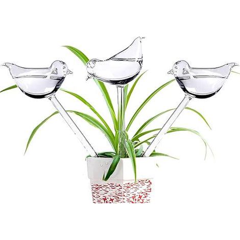 Lot de 3 arroseurs PVC en verre avec pics auto-irrigants en forme d'oiseau pour plantes, intérieur et extérieur (1/5)