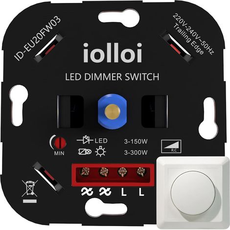 variateur avec bouton, encastré, pour ampoules LED jusqu'à 150 W, ampoules halogènes jusqu'à 300 W, blanc (1/5)