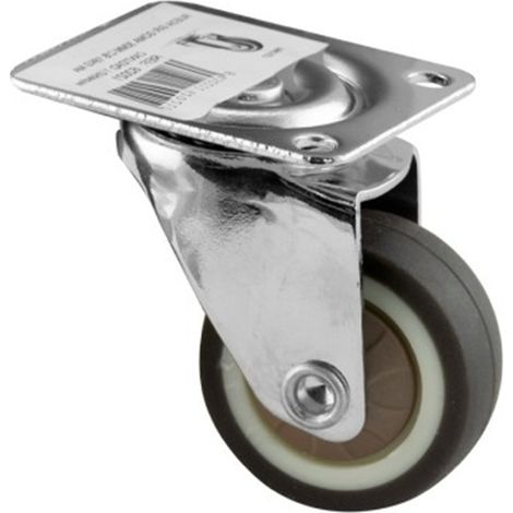 Rueda giratoria goma gris con placa 376 - 60x23mm, INTHER.
