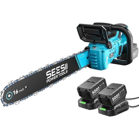16 Pouces Tronconneuse Electrique a Batterie pour Jardins, Boisés Tronçonneuse Électrique sans Fil avec 2x5000mAh,2200W Tronconneuse Electrique Lubrification Automatique (1/5)