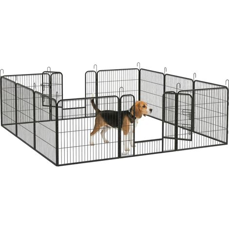 Parc modulable en acier époxy gris 80x80 cm pour chiens et petits animaux, intérieur/extérieur, avec porte verrouillable
