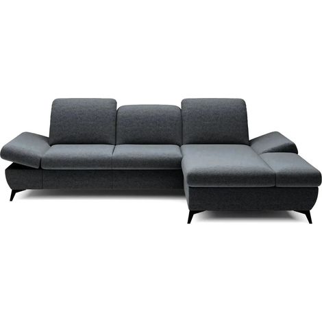 LIVIA - Canapé d'angle convertible tissu chiné 4 places - Gris foncé - Gauche