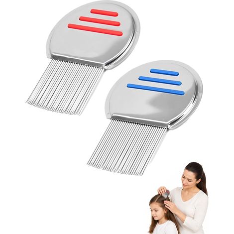 Peigne Anti Poux et Lentes en Acier Inoxydable 2 Pièces - Dents Fines Métal pour Cheveux Fins et Épais - Idéal pour - MMCD-ZGL-05290 (1/5)
