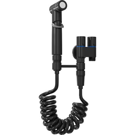 Conjunto de rociador de bidé de aleación de zinc para montaje en pared con 1 entrada y 2 salidas de válvula angular para accesorios de baño, conjunto de bidé negro