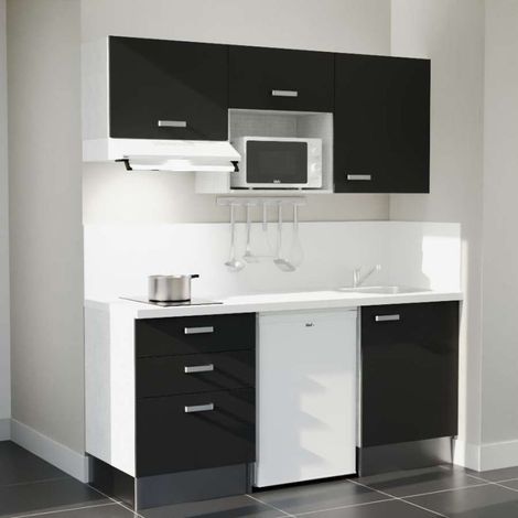 Kitchenette K20L-PT - 180 cm - plan stratifié, évier inox, électroménager inclus (1/5)
