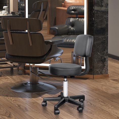Sgabello con ruote regolabile in altezza e schienale, girevole 72-84 cm, sgabello da lavoro girevole a 360°, sgabello da ufficio per ufficio, salone, massaggi, spa, nero (1/5)