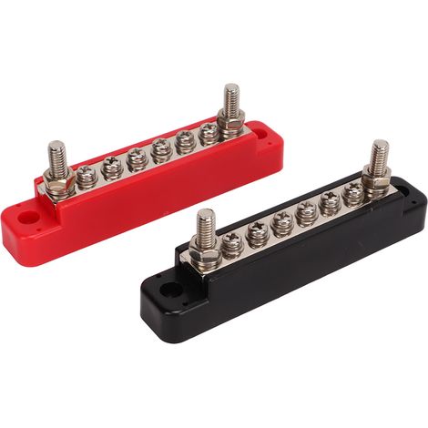 Zweiteiliger elektrischer Verteilerblock, 6 Klemmen, 12–48 V, 150 A, 2 M6-Anschlüsse, 6 M4-Schrauben, Sicherungshalter, robuste Anschlussdose (1/5)