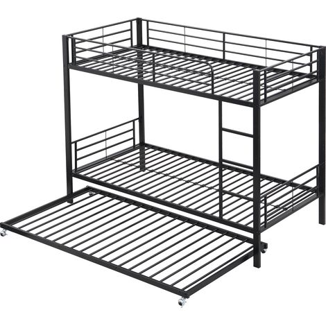 Litera metálica con cuatro barandillas superiores y cama nido para niños y adolescentes. (1/5)