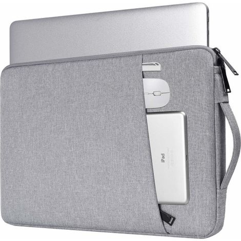 Étui portable 14,1/15,4 pouces en toile grise, housse ordinateur résistante, sacoche PC polyvalente, protection légère et durable pour déplacements professionnels. (1/4)