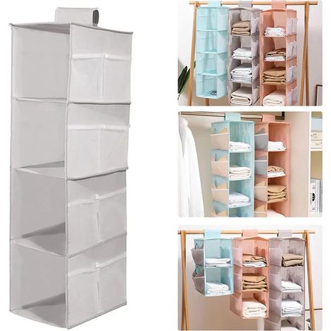 Penderie Organizer Suspendu Robuste pour Armoire, Rangement Pliable avec Étagères, Idéal Dressage et Stockage Familial, Gris, 6 Compartiments (1/5)