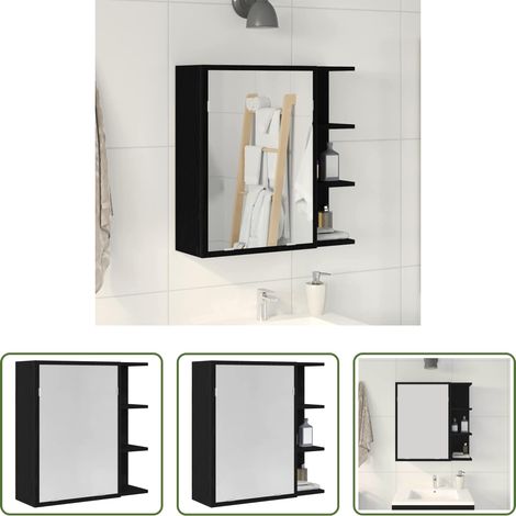 Holzschrank - Badezimmerspiegelschrank mit Regal mit Tür Schwarz Eichen-Optik (1/5)