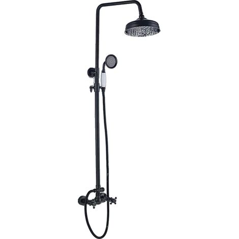 Sistema de ducha, barra de ducha ajustable, cabezal de ducha tipo lluvia, negro. (1/2)