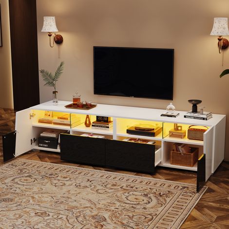 Mobile TV 180 x 38,5 x 45 cm con LED, 2 cassetti, 2 ante, bianco e nero OKMYHOME (1/5)