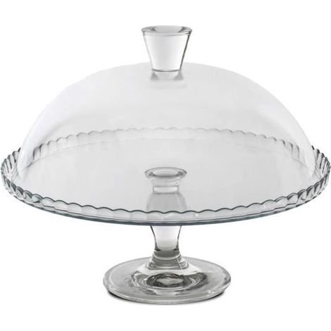 Plat à tarte sur pied - JUANIO - Ø 32 cm - Verre transparent - Cloche incluse - Rond (1/2)