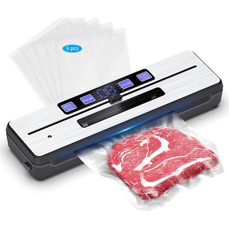 Machine Sous Vide Alimentaire, Appareil de Mise Sous Vide avec 6 modes, bac de récupération amovible, lame de coupe et deux fils chauffants (1/5)