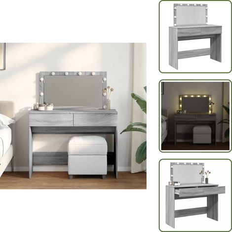 Schminktisch mit Schubladen - vidaXL Schminktisch mit LED-Beleuchtung Grau Sonoma 100x40x120 cm - Schminktisch mit Spiegel (1/5)