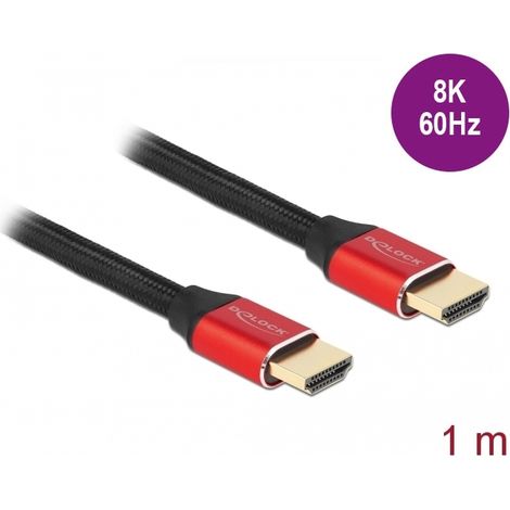 Delock Cable HDMI de ultra alta velocidad 48 Gbps 8K 60 Hz rojo 1 m