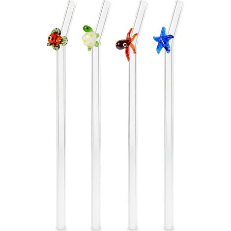 WD LifeStyle Set 4 Cannucce in Vetro Scovolino Decoro Animali Marini (1/3)