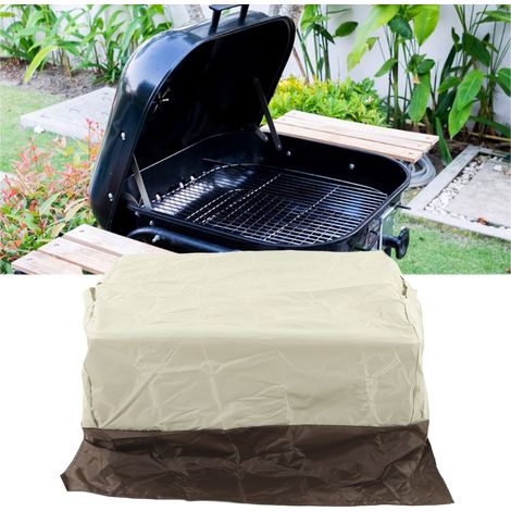 Housse imperméable en tissu Oxford pour barbecue d'extérieur avec grille intégrée et couvercle. 81 x 66 x 61 cm, coloris beige/café. (1/5)