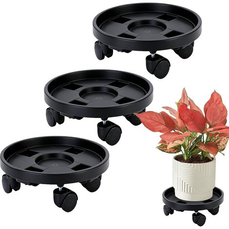 3 Pièces Porte Plante a roulettes, 29.5 x 29.5 x 5 cm Soucoupe Pot Fleur, Supports de Pots de Fleurs à roulettes pour Intérieur et Extérieur Capacité de Charge 50 Kg Noir (1/5)