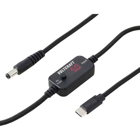 VOLTCRAFT Transformateur de tension USB cylindrique 5.5 x 2.1 mm noir convertiseur USB-C® PD/DC, tension de sortie régl (1/4)