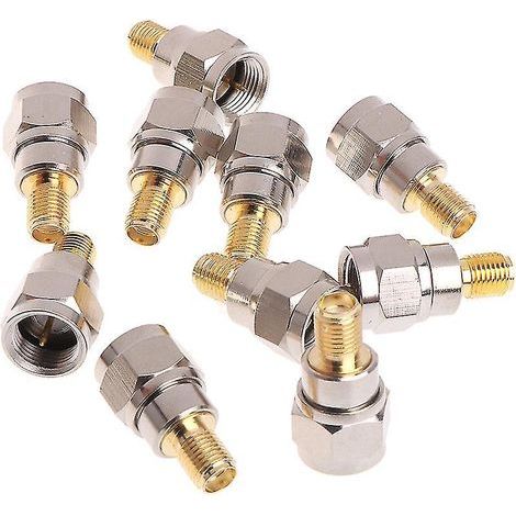 Packung mit 10 HF-Koaxialadaptern aus Stahl, F-Stecker auf SMA-Buchse (1/4)