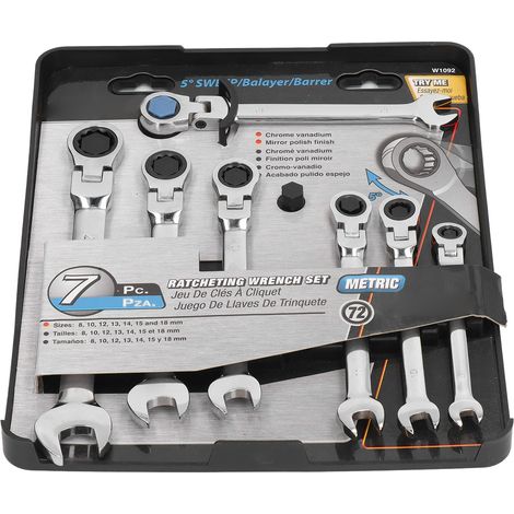 Kit 7 clés à cliquet 180° tête flexible antirouille pour entretien et réparation (1/5)
