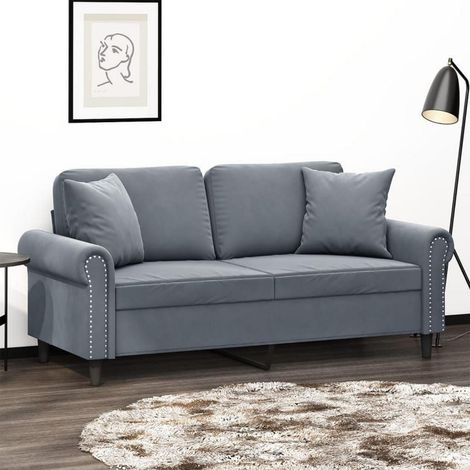 2-Sitzer-Sofa Samt Dunkelgrau mit Zierkissen, 140 cm (1/5)