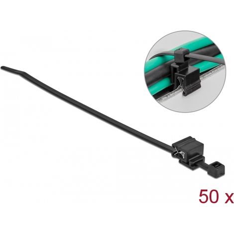 Delock Sujetacables con clip para bordes LA 200 x AN 4,8 mm negro, 50 piezas