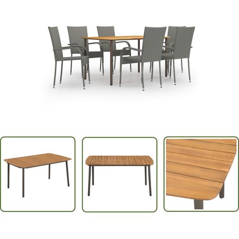 Ensemble de salle à manger de jardin meuble extérieur 7 pièces résine tressée gris (1/5)