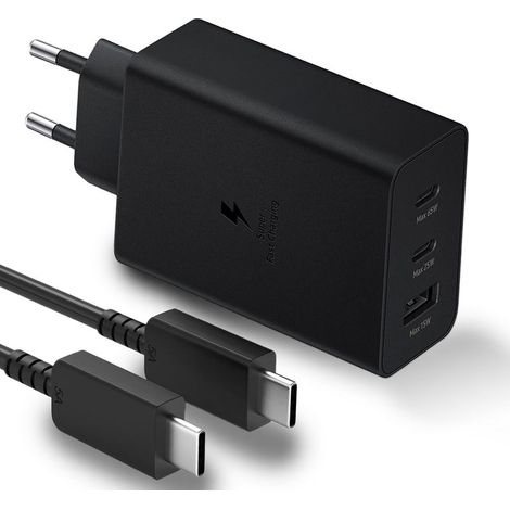 65-W-USB-C-Schnellladegerät für Samsung Galaxy S25 Ultra/S24+/S24/S23/S22/S21 Ultra/S20 FE/S20/A52S/A54/A53/A52/Note20/S10/Z Flip 5/Z Fold 5, 3-Port-Ladegerät mit 100-W-Kabel für Galaxy Book 3, 4, U (1/5)