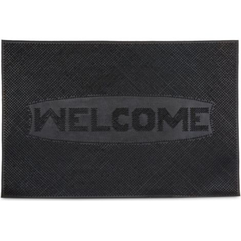 Relaxdays Rubber "Welcome" Doormat 60 x 40 cm, 100% Rubber Welcome Mat, Anti-Slip Floor Mat for Indoors and Outdoors Door Mat, Black