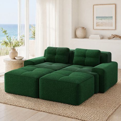 Divano modulare a U 204x177x69 cm in corduroy verde, senza montaggio, con ottomana – MEUBLIV (1/5)
