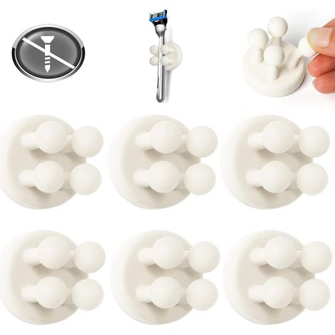Lot de 6 crochets en silicone auto-adhésifs sans perçage, supports pour salle de bain (1/5)