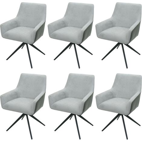 Set 6x sedie poltroncine con seduta girevole HHG-081 tessuto grigio chiaro ecopelle grigio scuro