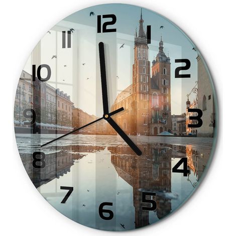 Horloge Murale Ronde Cadeau Original Verre Silencieuse pour Maison Salon Cracovie, Pologne fi 30 cm (1/5)