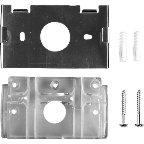 Kit de fixation pour accessoires Sahara OLFA. Inclus : platine de fixation murale en inox et deux vis + cheville multi matériaux