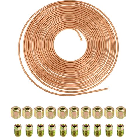 Tuyau de frein plaqué cuivre 10 m, Tuyau de frein tube, OD 4.76 mm, ID 3.3 mm avec 20 écrous (1/5)