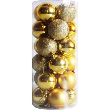 Décorations de sapin de Noël, boules décoratives de Noël en plastique électroplaqué, 24 boules de Noël cylindriques de 6 cm (2,36 pouces) pour centres commerciaux et plafonds.
