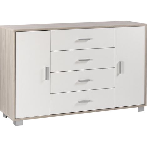 Mobile 2 Ante 4 Cassetti 136x86x41 cm Olmo Chiaro/Bianco Fiammato (1/5)
