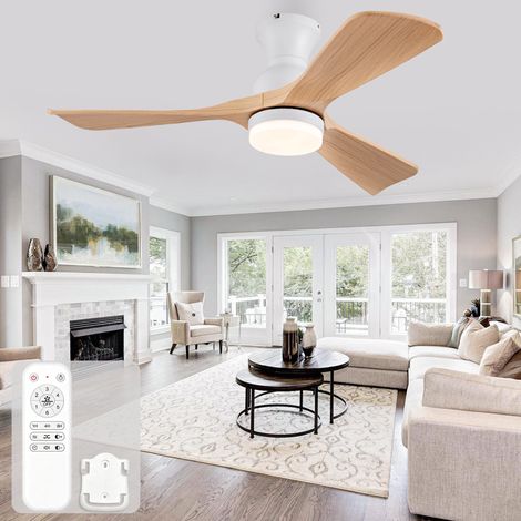 Ventilateur de Plafond avec Éclairage LED Silencieux 105cm Ventilateur Plafonnier Moteur DC Réversible 3 Pales Effet Bois 6 Vitesses Télécommande (1/5)