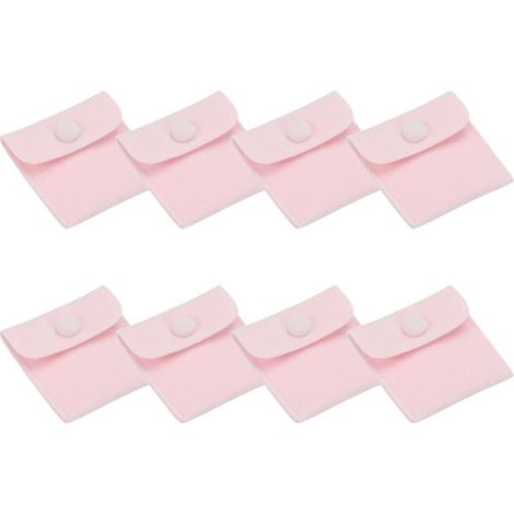 Paquete de 8 bolsitas de terciopelo para joyas - 9 x 7 cm - Bolsas de almacenamiento con cierre a presión para anillos, collares, pulseras, pendientes y relojes - Rosa claro (1/5)