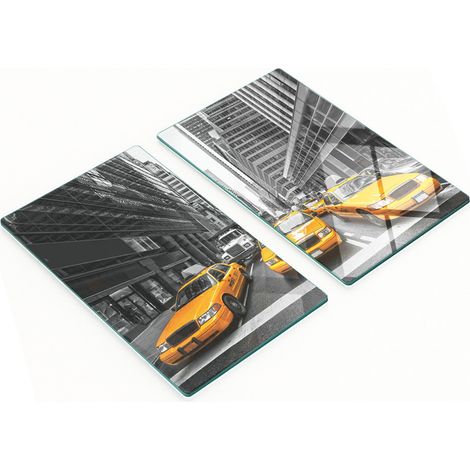 Juego de dos tablas de cocina de cristal con diseño de taxi de Nueva York, 2x30x52 cm. (1/5)