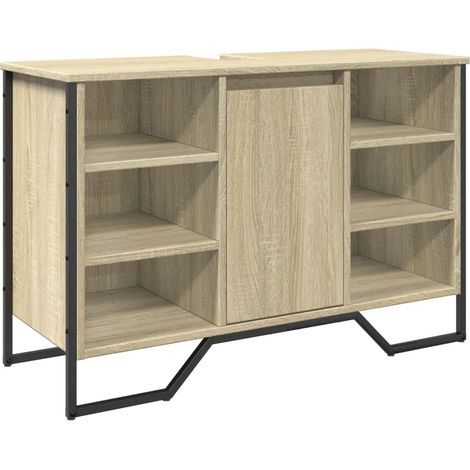 Armoire lavabo de salle de bain design moderne rangement pratique 91 x 35 x 60 cm en bois chêne sonoma